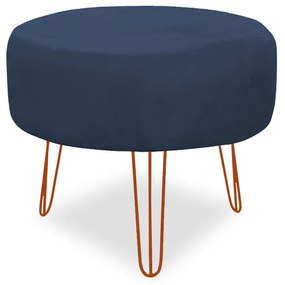 Puff Chloe Pés Hairpin Legs Bronze Suede Azul Marinho