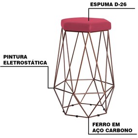 Banqueta Decorativa Rubel Base Bronze Suede Rosa G41 - Gran Belo