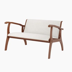 Poltrona Decorativa Namoradeira Pedri Linho Off White/Imbuia G42 - Gran Belo