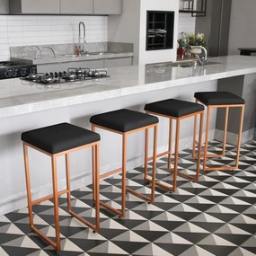 Banqueta Alta para Cozinha Industrial Nick Bronze e Sintético D03 - D'Rossi - Preto