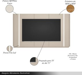 Painel Decorativo Switch MDP/MDF TV até 75 Polegadas com Fita LED Off White G77 - Gran Belo