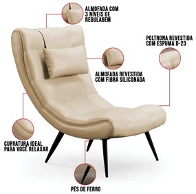 Kit 01 Poltrona e 01 Puff Sher Facto Pés Palito de Ferro D03 - D'Rossi - Bege