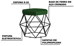 Puff Decorativo Base Preta Elsa Suede Verde G41 - Gran Belo