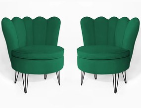 Conjunto 2 Poltrona Dália Pés Hairpin Legs Preto Veludo Verde Bandeira