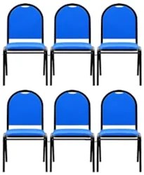Kit 6 Cadeiras Hoteleiras Auditório Empilhável Sintético Z33 Azul - Mp
