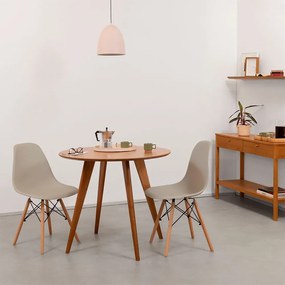 Conjunto Mesa Jantar Square Laminada Redonda Natural - 88cm + 2 Cadeiras Eiffel PP - Bege Acinzentado