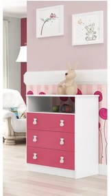 Cômoda Infantil 1 Nicho 3 Gavetas Puxador Ursinho Rosa