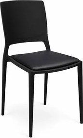Cadeira Empilhável Urano Assento Estofado Vinil Preto em Polipropileno Acrilys