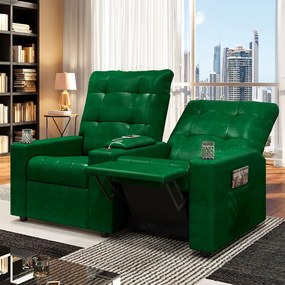Poltrona do Papai Reclinável Sala de Cinema Movie 2 Lugares Manual Baú USB PU Verde Musgo G23