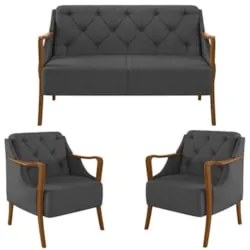 Kit Namoradeira 135cm e 2 Poltronas Decorativas Capitonê Lapa Z32 Linh