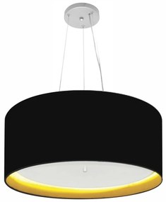 Lustre Pendente Cilíndrico Md-4145 Cúpula em Tecido 50x25cm Preto / Amarelo - Bivolt