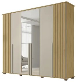 Guarda Roupa Amsterdã II 6 Portas Ripado com Espelho Cinamomo/Off White - RV Móveis