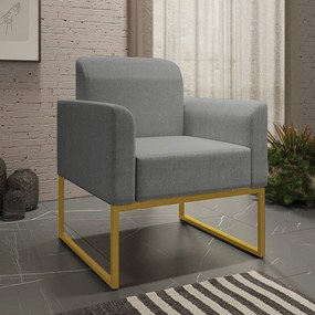 Kit 2 Poltronas Decorativas Isabella Base Industrial Linho Grafite/Dourado G19