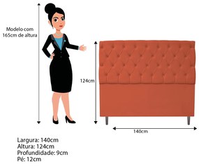 Kit Cabeceira e Calçadeira Liverpool 140 cm Casal Suede Terracota - ADJ Decor