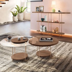 Conjunto Decorativo Aparador e 2 Mesas de Centro Walker Tampo MDF/Vidro Castanho G26 - Gran Belo