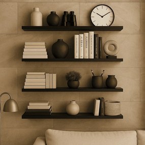 Prateleira Madeira Flutuante Multiuso Kit 4 68x20 Luara L06 - D'Rossi - Preto