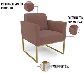 Poltrona Base Industrial Dourado Marisa Veludo D03 - D'Rossi - Rose