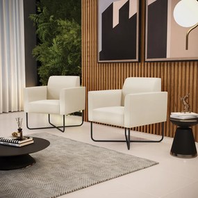 Kit 2 Poltronas Base X Industrial Preto Marisa Corino - Bege