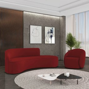 Sofá 4 Lugares Orgânico 220cm Morgan e Poltrona Lua Veludo Marsala D03 - D'Rossi