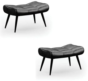 Kit 2 Puffs Decorativos Sala de Estar Pés Palito Letty PU Preto G19 - Gran Belo