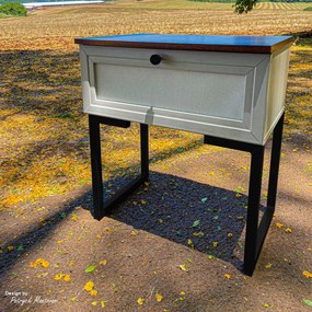 Mesa de Cabeceira Iron 1 Gaveta Imbuia/Bege/Preto - Vizzato - Bege