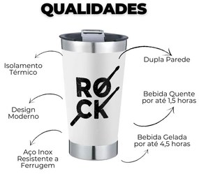 Copo Térmico Rock Baquetas Branco Com Tampa e Abridor Chopp