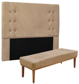 Cabeceira Cama Box Casal 140cm e Recamier Gênova Suede S04 - D'Rossi - Bege