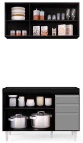 Kit Armário Aéreo e Balcão de Cozinha Lavanderia Dora sem Tampo 120 cm - D'Rossi - Preto e Cinza