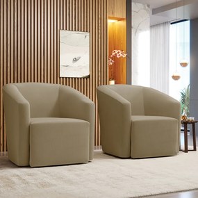 Poltrona Decorativa Base Giratória Kit 2 Stella Max Suede Marrom Rato D03 - D'Rossi