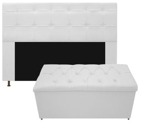 Kit Cabeceira e Calçadeira Baú Estofada Mel 160 cm Queen Size Com Capitonê Corano Branco - ADJ Decor