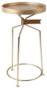 Mesa Apoio Tag Baixa Tampo Nogueira com Base Dourada 27 cm (LARG) - 55126 Sun House