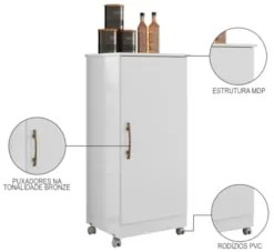 Armário Multiuso Cozinha Lavanderia com Rodízios Lisa Z17 Branco - Mpo