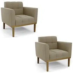 Poltrona Base Madeira Castanho Kit 2 Ana Suede Marrom RT - Ibiza