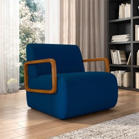 Kit 2 Poltronas Decorativa Sala de Estar Odessa Braços em Madeira Veludo Azul G33 - Gran Belo