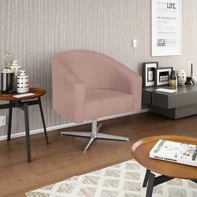 Poltrona Luiza Base Giratória de Metal Linho Rosê - ADJ Decor