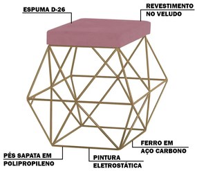 Kit 2 Puffs Decorativo Sala de Estar Base Gold Trixie Veludo Rosê G41 - Gran Belo