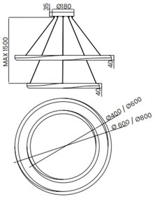 Pendente Wave 02 Aros Ø60 + Ø80Cm Led 70W 3000K Bivolt Dourado Escovad...