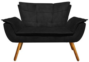 Namoradeira e 2 Poltronas Pé Palito Castanho Opala Suede Preto D03 - D'Rossi