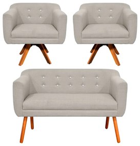 KIT 01 NAMORADEIRA E 02 POLTRONAS GIRATO - Fino Bege A27