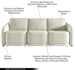 Sofá Cama Modulado Retrátil e Reclinável Decorativo Varsóvia 276cm Veludo Bege G33 - Gran Belo