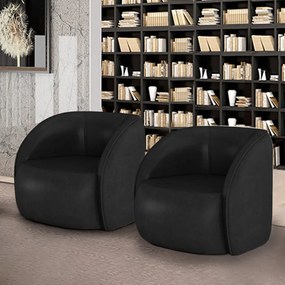 Kit 2 Poltronas Decorativas  Sala de Estar Clarke PU Preto Manchado G45 - Gran Belo