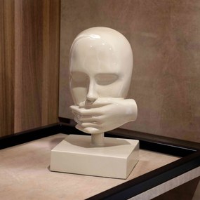 Escultura Decorativa Rosto Silêncio Em Cerâmica Nude 25x15 - D'Rossi
