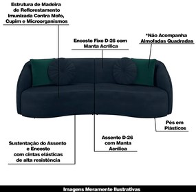 Sofá Decorativo 240cm com Almofadas Redondas Clarke Veludo Azul Marinho G45 - Gran Belo