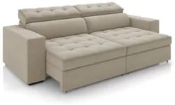 Sofá Retrátil Reclinável 3 Lugares 218cm Vick Z32 Suede Bege - Mpozena