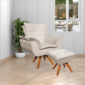 Kit 2 Poltronas Decorativas Base Giratória em Madeira Charger Suede Bege G19 - Gran Belo