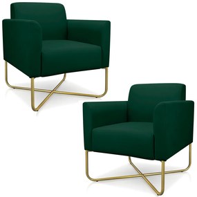 Kit 2 Poltronas Decorativas Isabella Base X Suede Verde/Dourado G19 - Gran Belo