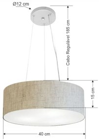 Lustre Pendente Cilíndrico Md-4181 Cúpula em Tecido 40x15cm Rustico Bege - Bivolt