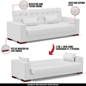 Sofá Cama Decorativo 210cm Beesley Pu Branco Fosco G19 - Gran Belo