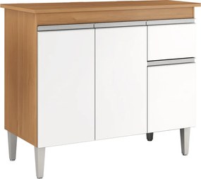 Balcão Cozinha com Tampo 100cm 3 Portas Taylla A01 - D'Rossi - Amendoa e Branco