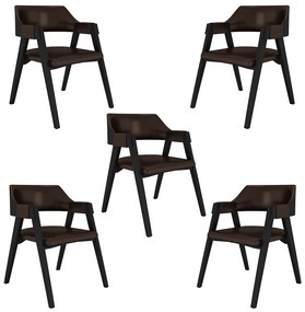 Kit 5 Cadeiras Sala de Jantar e Jogos Carteados Madeira Maciça Poker PU Marrom/Preto G42 - Gran Belo